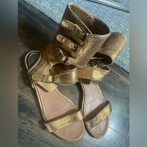 Laurence Dacade Metallic Gold Leather Gladiator Sandles